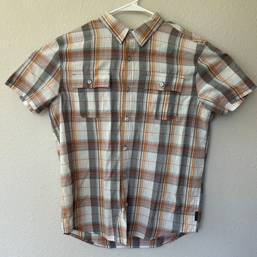 PrAna Shirt Mens Medium Plaid Lightweight Outdoor Hiking Short Sleeve Button Up